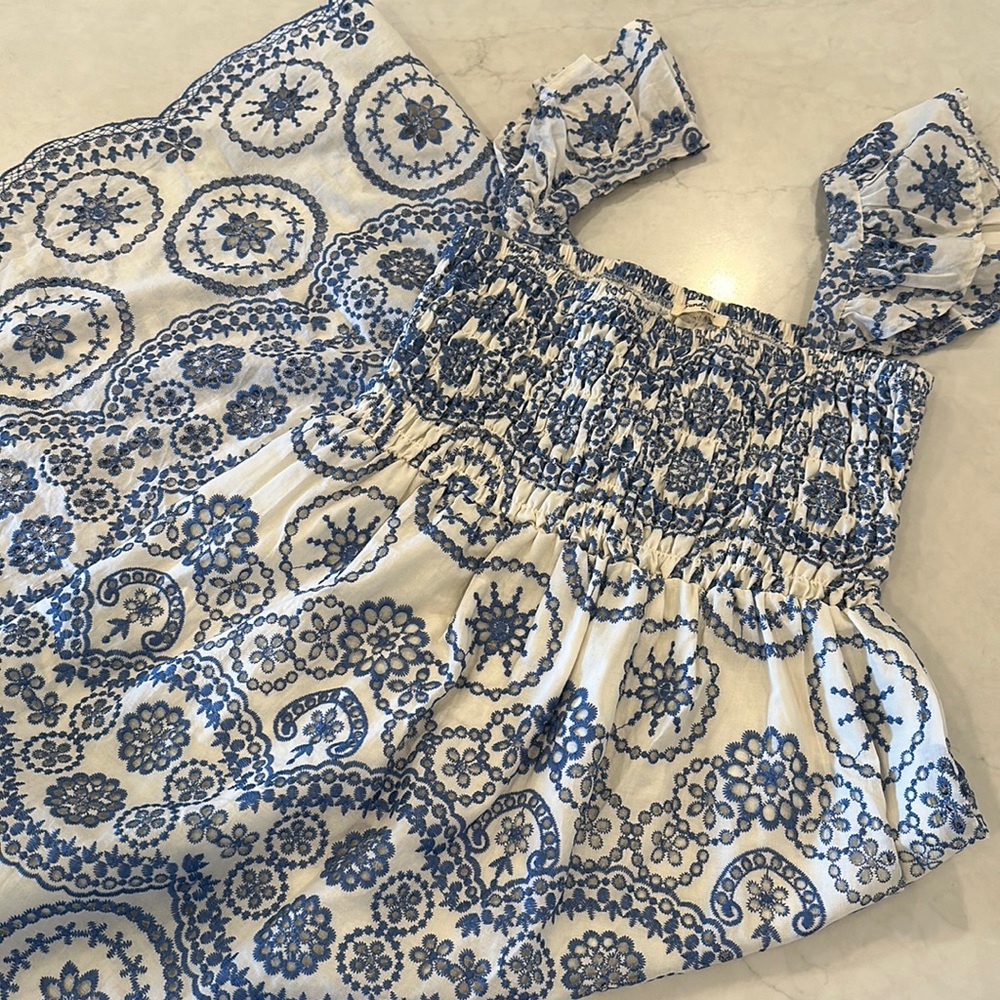 Blue and white eyelet dress